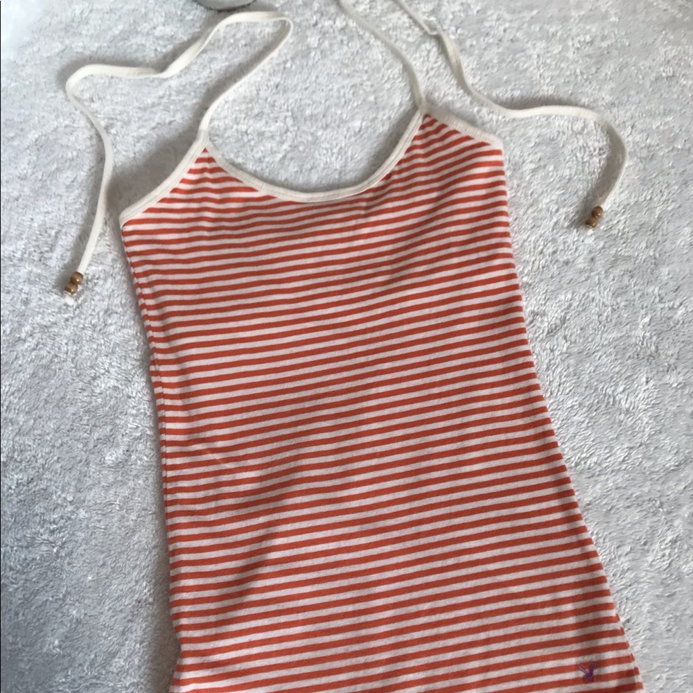 American Eagle Outfitters strappy sleeveless stripe white orange top sma…